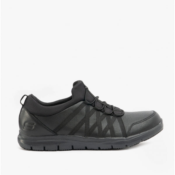 Black leather skechers ladies online