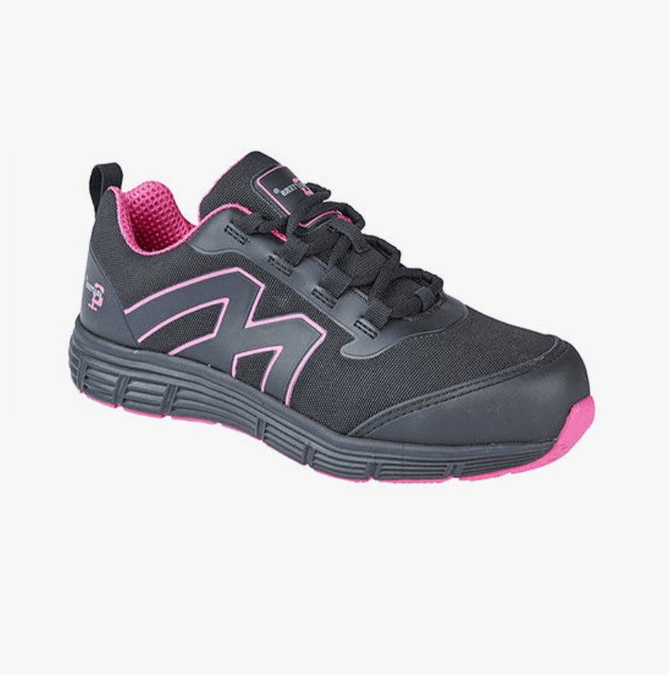 L383A Ladies Lace-Up Safety  Trainers Black/Hot Pink