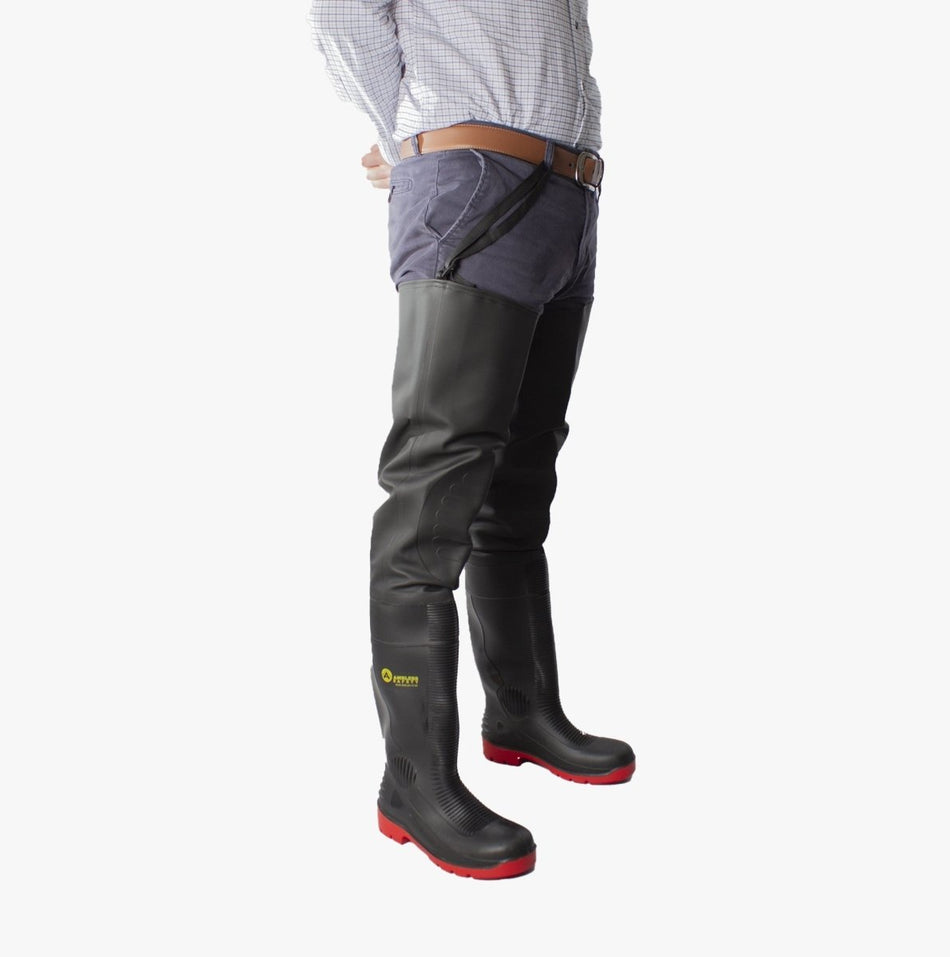 Amblers Safety AS1001TW RHONE Unisex Safety Thigh Waders Black/Red 24877 - 41142 - 02 | STB.co.uk