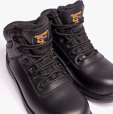 Grafters M466A Unisex Leather Safety Boots Black M466A - 37 | STB.co.uk